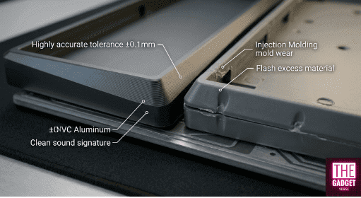 Comparison of a CNC-machined aluminum keyboard case and an injection-molded plastic case