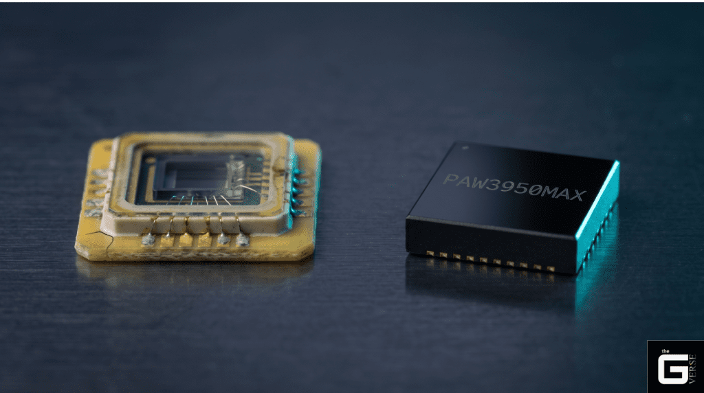 PixArt PAW3950MAX sensor next to a legacy chip.