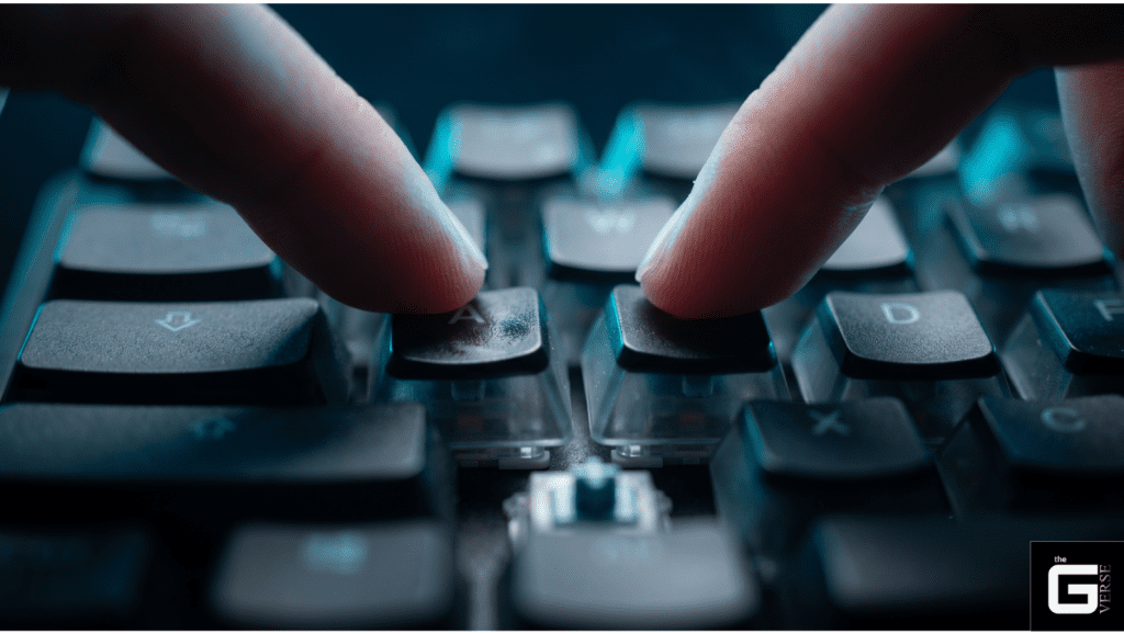 Two fingers simultaneously pressing A and S keys on a gaming keyboard demonstrating SOCD input