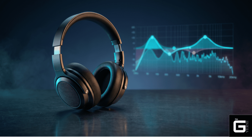 Headphones with EQ frequency curve visualization