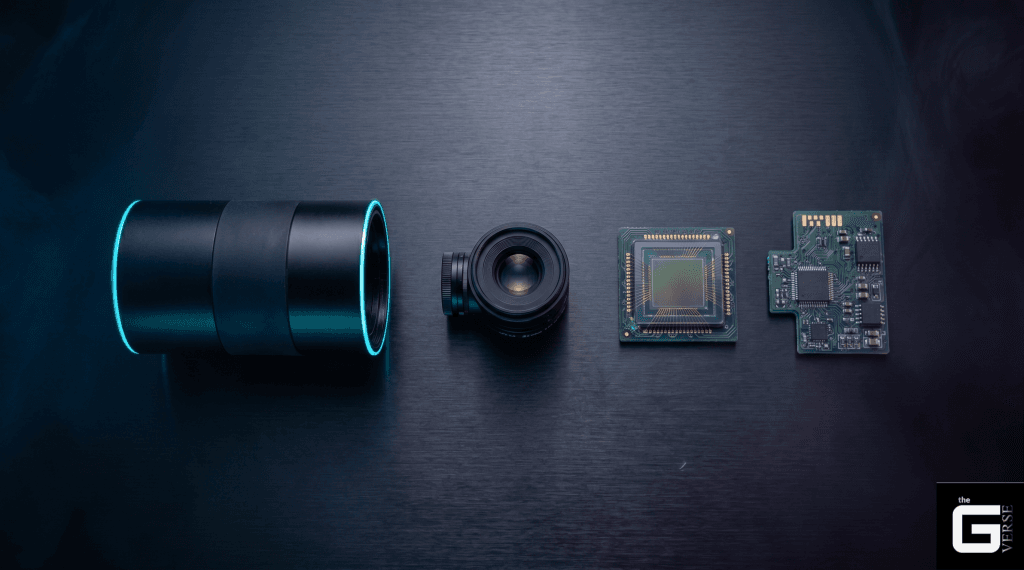 Webcam lens barrel, sensor chip, and circuit board laid out separately